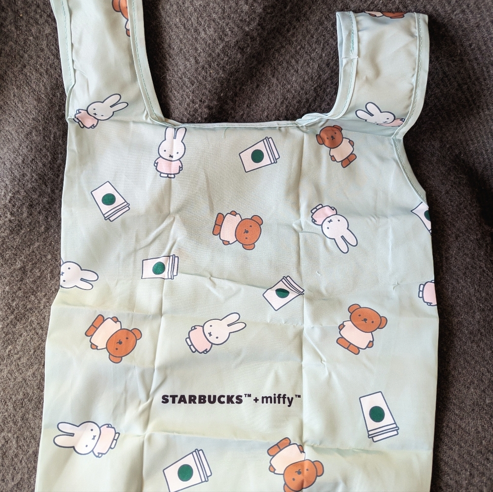 SOLD Starbucks Asia x Miffy foldable tote bag in dusty green color BNWT - Picture 2 of 5